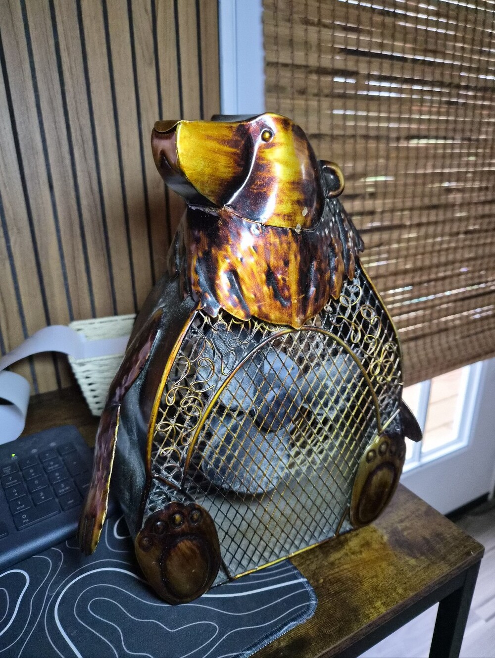 Decorative Brown Metal Bear Fan Home